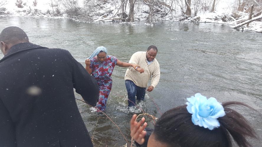 Coming out of the water from a winter baptism #2
